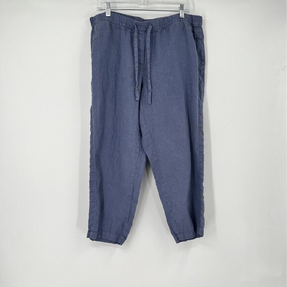 Pure J Jill 100% Linen Pants L Blue Straight Leg Relaxed Lagenlook Beach Cruise - Picture 1 of 10